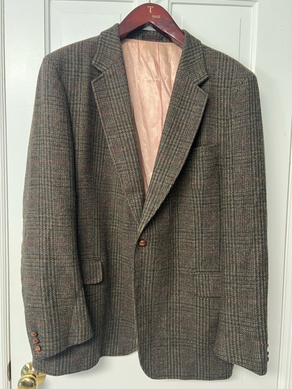 Boston Traders Tweed Jacket Mens 48L Brown Plaid 2 Button Sport Coat Blazer Wool